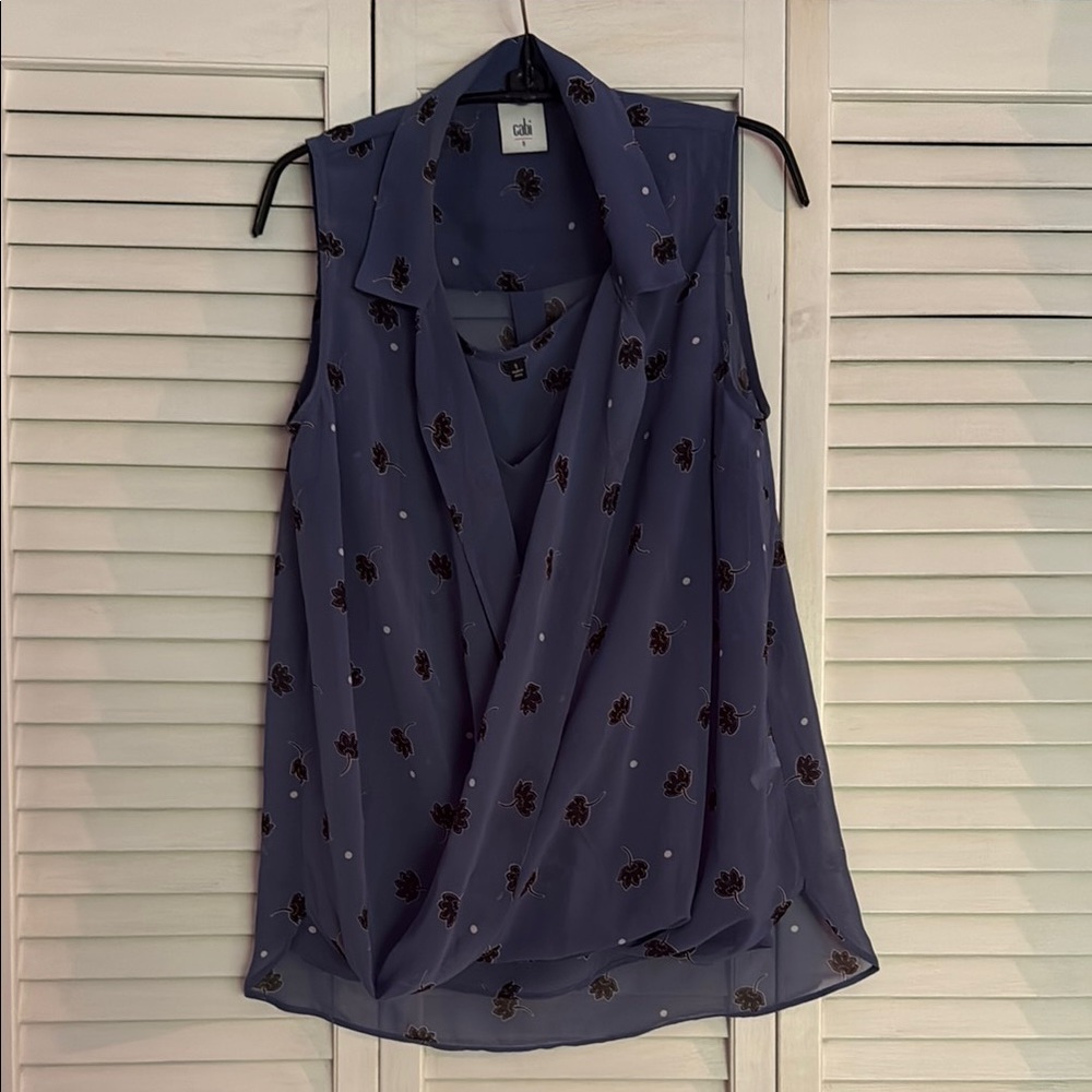 CAbi Blue Wrap Sleeveless Blouse